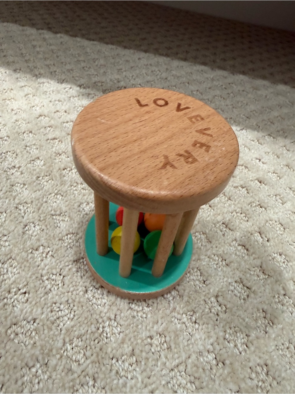 Lovemely Wooden Baby Rattle Toy - Natural Wood with Green and Multi-Color Beads
